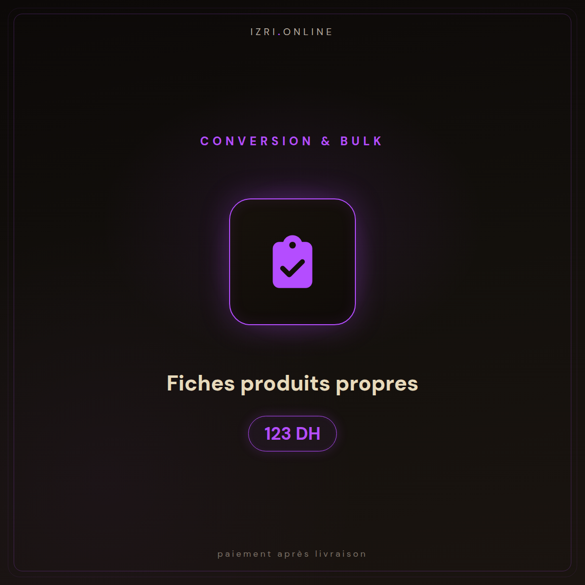 Fiches produits bien rangées : titres, prix, images, variantes